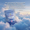 New World Wellness Sleep Gummies package in clouds with a testimonial from Maria S.