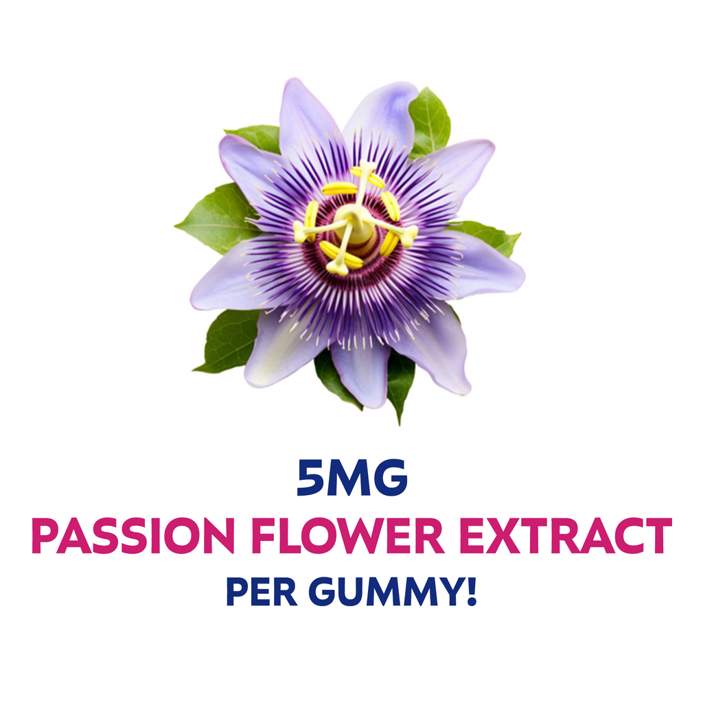 Passion flower with text - 5MG passion flower extract per gummy