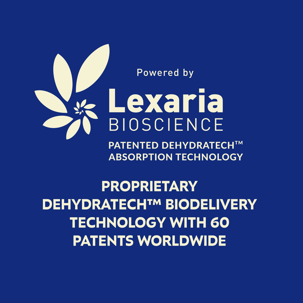 Lexaria Bioscience logo and text on a blue background